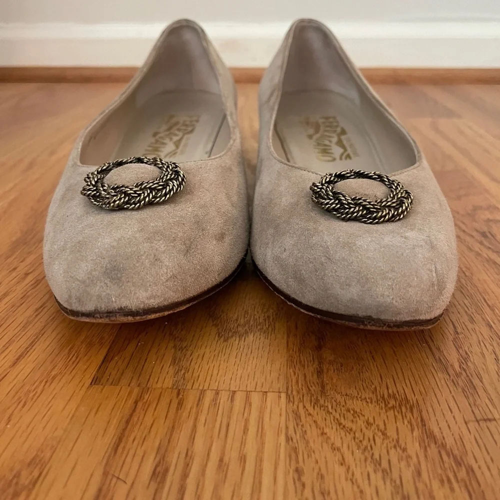 Salvatore Ferragamo Vintage Suede Low Heel Wedge Tan 9.5